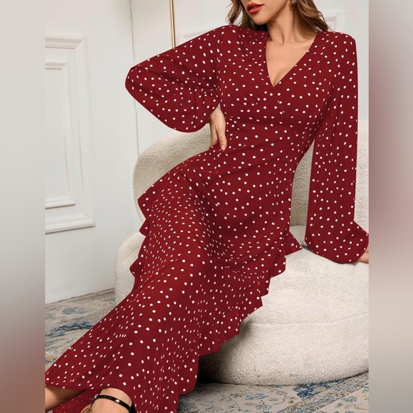 Dresses & Skirts - Elegant Red Polka Dot Dress. Armpit 19 inches